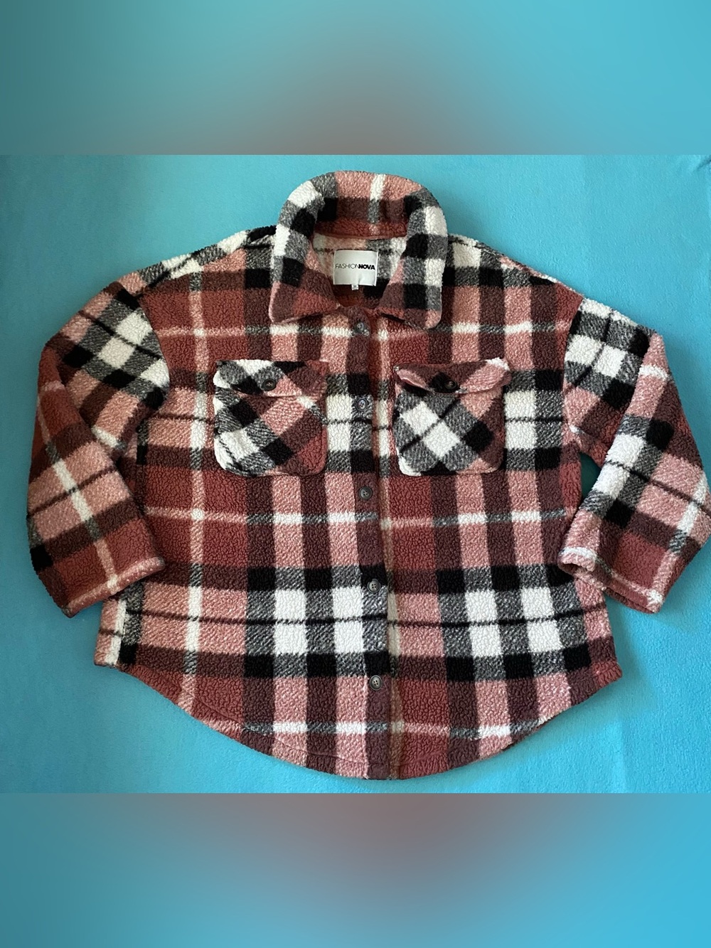 FASHION NOVA Feels Like Fall plush plaid button up jacket shacket NEW size 3X - Picture 2 of 11